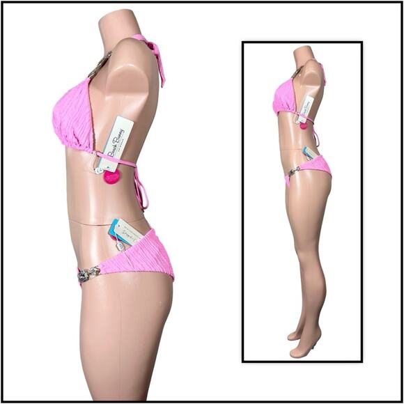 Beach Bunny Raja Triangle Top DD  Skimpy Bottom M, L, XL - Flamingo $290 - Picture 5 of 13